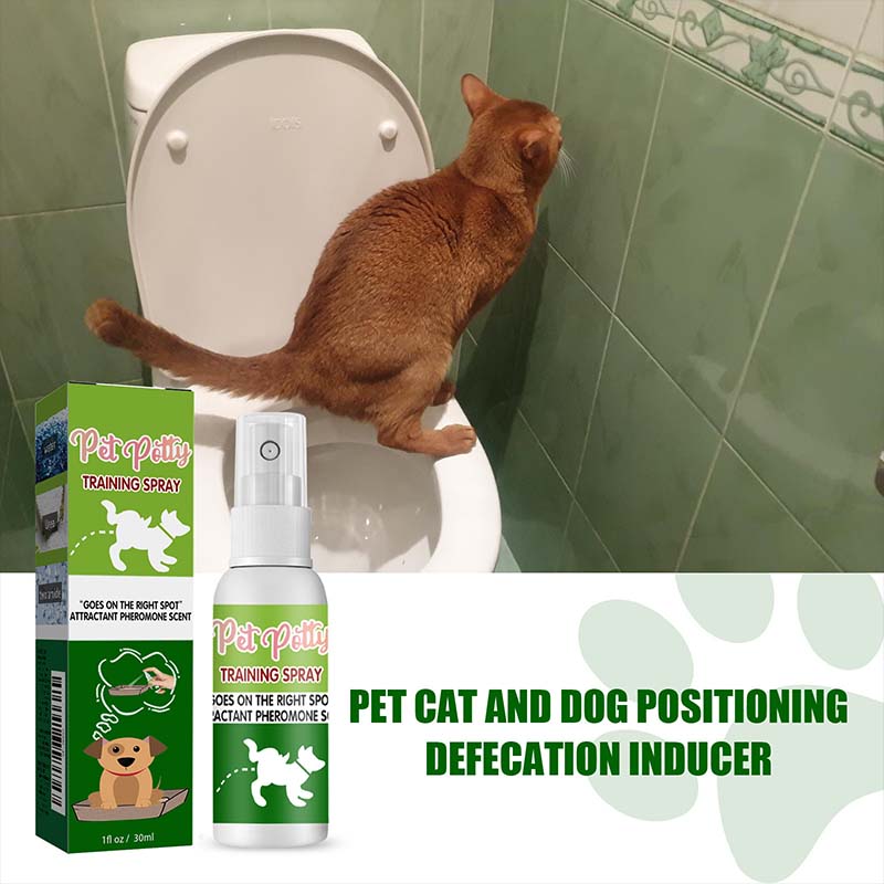 A spray that promotes defecation in pets