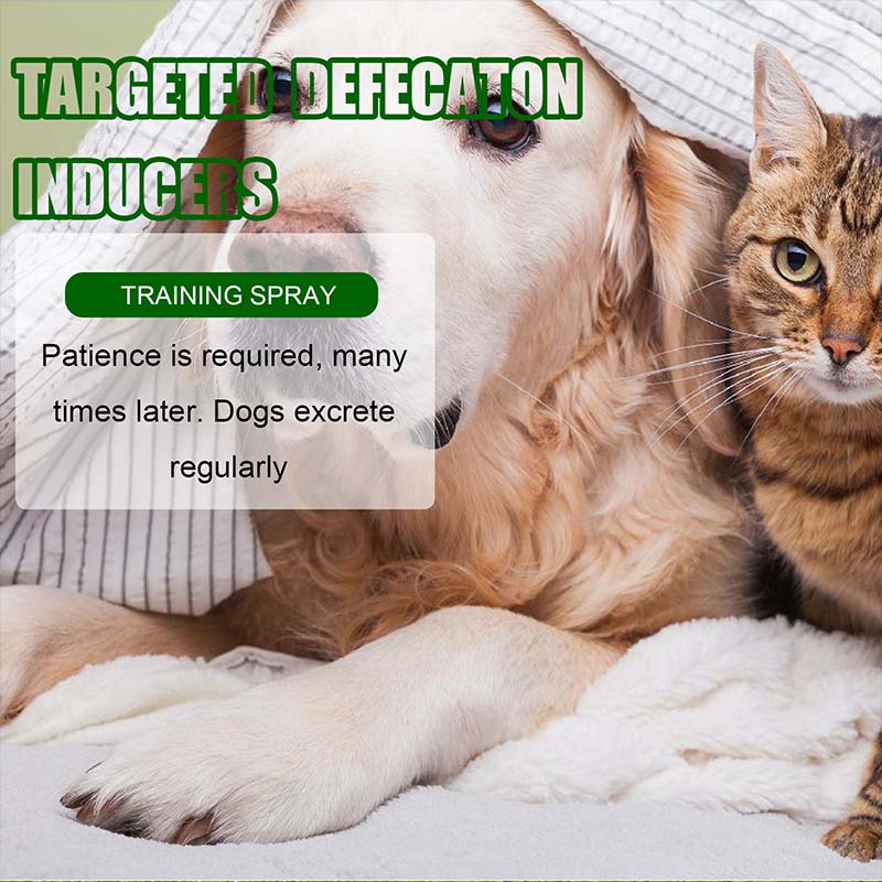 A spray that promotes defecation in pets