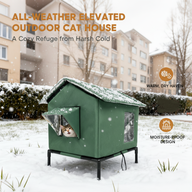 Niche d'extérieur surélevée toutes saisons en tissu Oxford et aluminium thermique imperméable et isolée pour un confort douillet