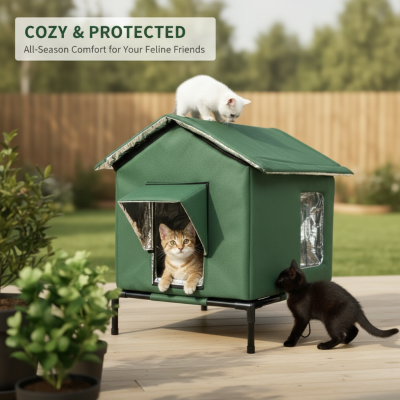 Niche d'extérieur surélevée toutes saisons en tissu Oxford et aluminium thermique imperméable et isolée pour un confort douillet