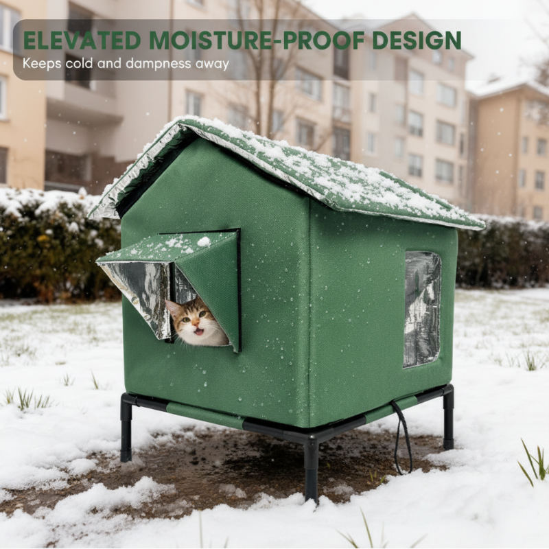 Niche d'extérieur surélevée toutes saisons en tissu Oxford et aluminium thermique imperméable et isolée pour un confort douillet