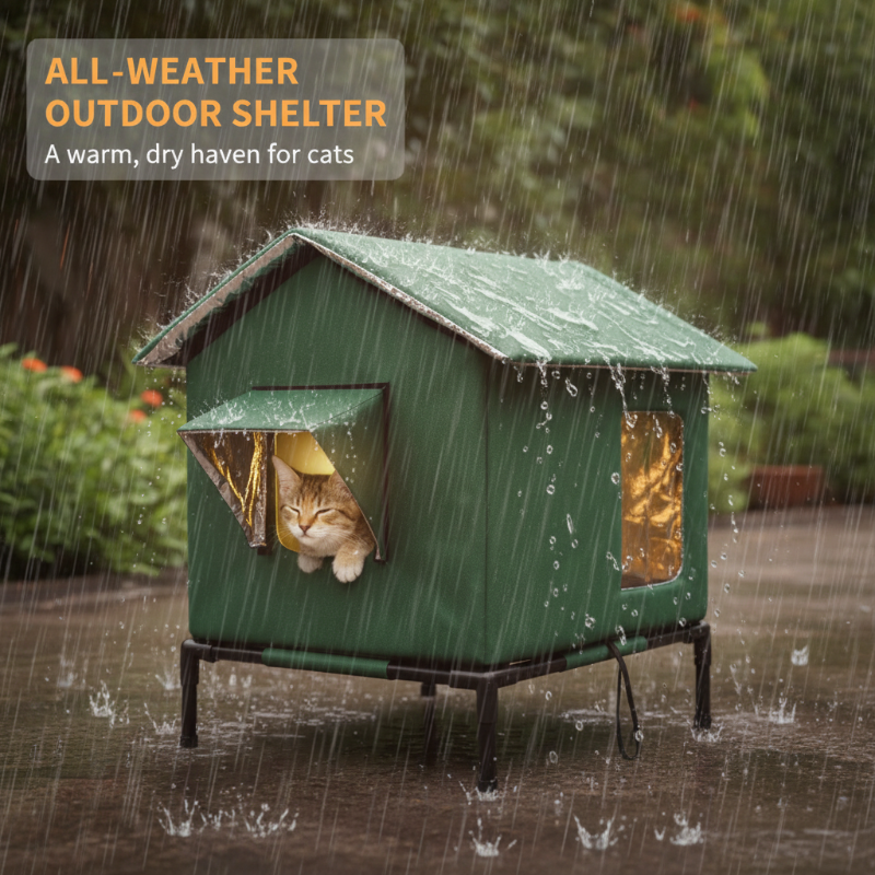 Niche d'extérieur surélevée toutes saisons en tissu Oxford et aluminium thermique imperméable et isolée pour un confort douillet