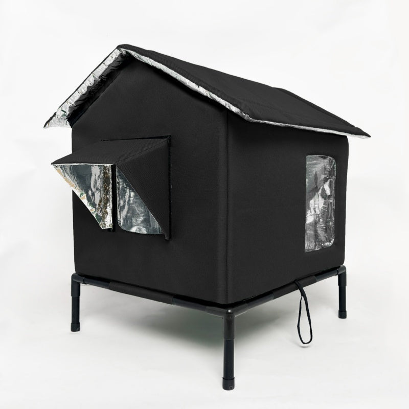 Niche d'extérieur surélevée toutes saisons en tissu Oxford et aluminium thermique imperméable et isolée pour un confort douillet