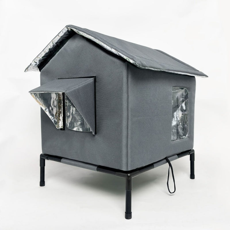 Niche d'extérieur surélevée toutes saisons en tissu Oxford et aluminium thermique imperméable et isolée pour un confort douillet