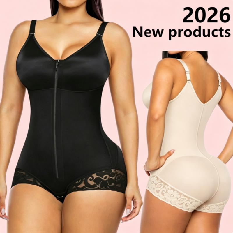 PROMO -50% Body gainant zippé femme, compression 360°, ventre plat, fermeture éclair + crochets, bretelles amovibles, noir et beige, XS-XL