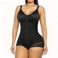 PROMO -50% Body gainant zippé femme, compression 360°, ventre plat, fermeture éclair + crochets, bretelles amovibles, noir et beige, XS-XL