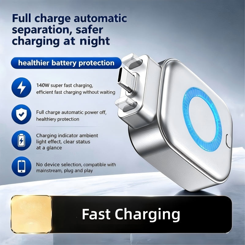 140W Fast Charger with Automatic AI Shutdown USB-C PD 3.1, Smart Protection, Indicator Light, Compatible with iPhone, MacBook, Tablets