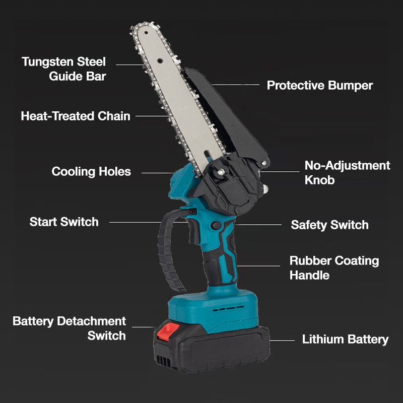 Mini cordless chainsaw 15 cm with 2 batteries