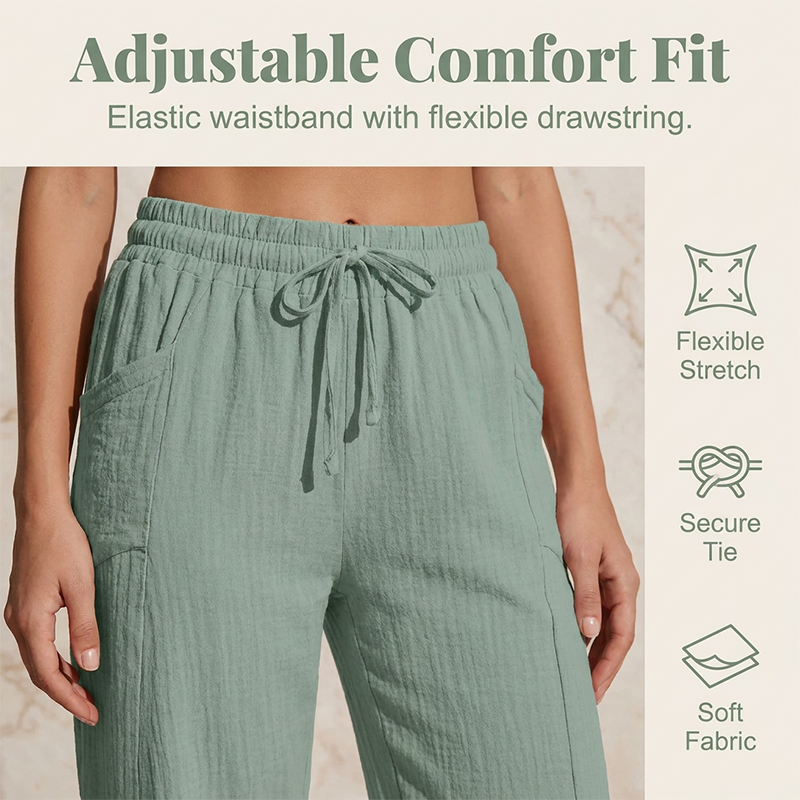 Short plissé uni en coton et lin pour femme