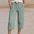Short plissé uni en coton et lin pour femme