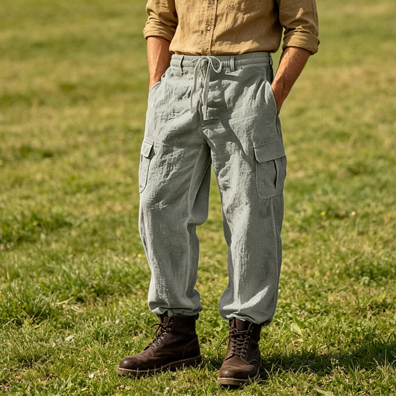 Pantalon cargo en coton et lin pour homme
