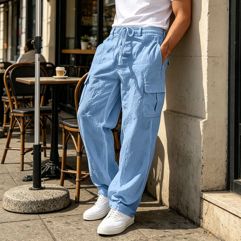 Pantalon cargo en coton et lin pour homme