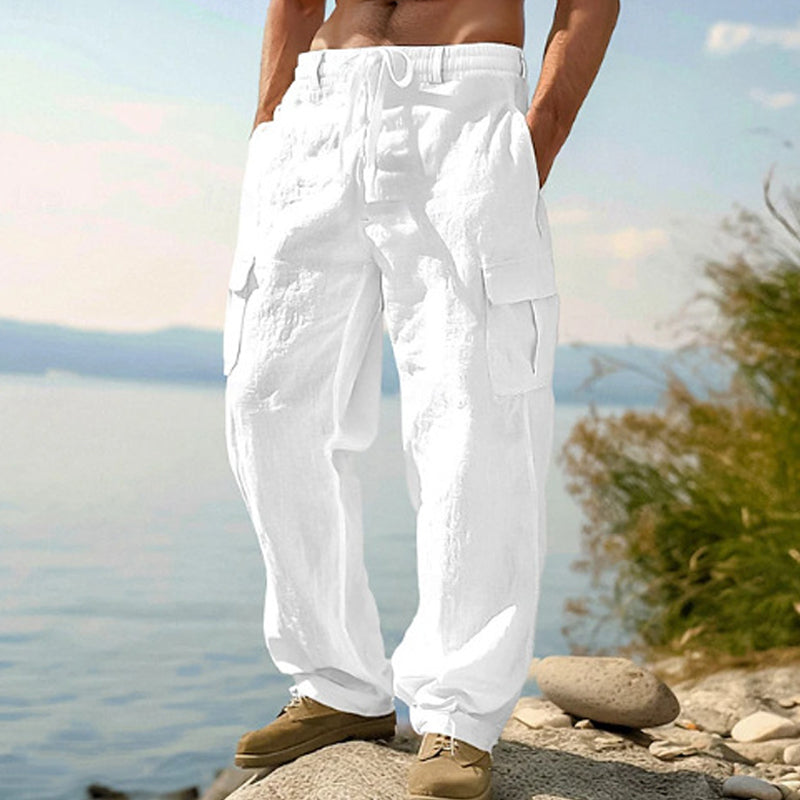 Pantalon cargo en coton et lin pour homme