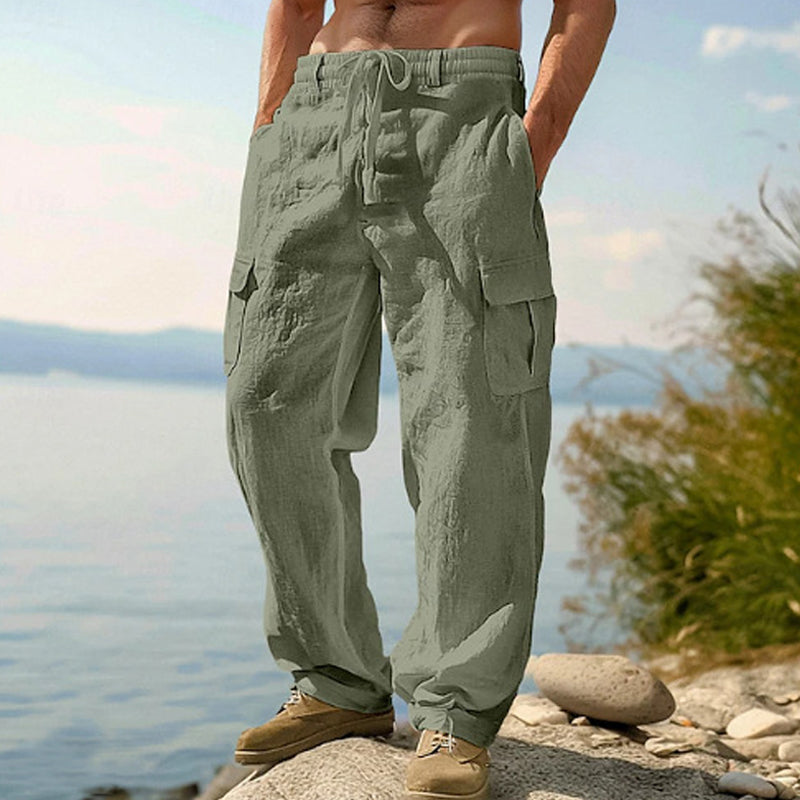 Pantalon cargo en coton et lin pour homme