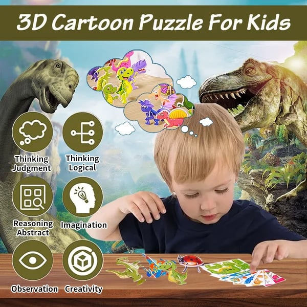 JEU DE CONSTRUCTION PUZZLE 3D ÉDUCATIF - Coffret de 50 pièces Dinosaures aux couleurs vives, développe la créativité et la pensée spatiale dès 4 ans