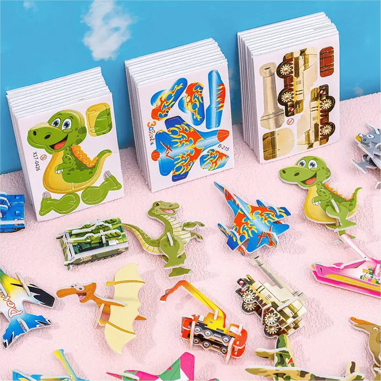 JEU DE CONSTRUCTION PUZZLE 3D ÉDUCATIF - Coffret de 50 pièces Dinosaures aux couleurs vives, développe la créativité et la pensée spatiale dès 4 ans