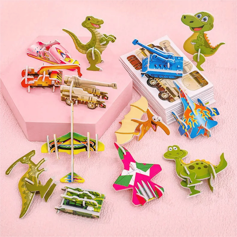 JEU DE CONSTRUCTION PUZZLE 3D ÉDUCATIF - Coffret de 50 pièces Dinosaures aux couleurs vives, développe la créativité et la pensée spatiale dès 4 ans