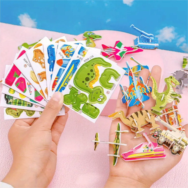 JEU DE CONSTRUCTION PUZZLE 3D ÉDUCATIF - Coffret de 50 pièces Dinosaures aux couleurs vives, développe la créativité et la pensée spatiale dès 4 ans