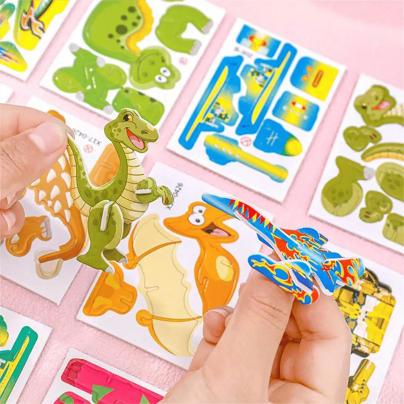 JEU DE CONSTRUCTION PUZZLE 3D ÉDUCATIF - Coffret de 50 pièces Dinosaures aux couleurs vives, développe la créativité et la pensée spatiale dès 4 ans
