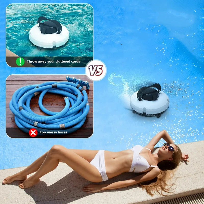 28W Cordless Pool Robot with High Suction Power, Smart Navigation, One-Button Start, Removable Filter Basket
