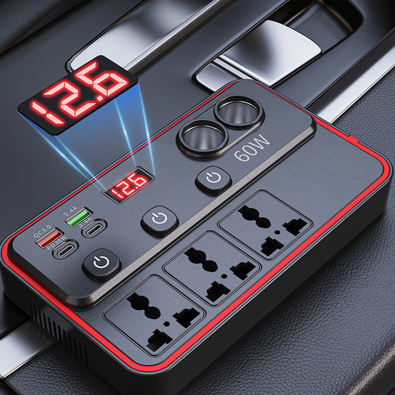Multi-functional Car Charger | AC Outlets + Fast-Charging USB Ports