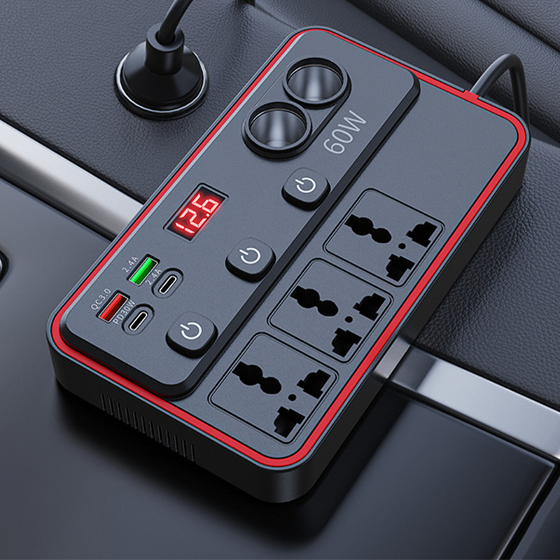 Multi-functional Car Charger | AC Outlets + Fast-Charging USB Ports