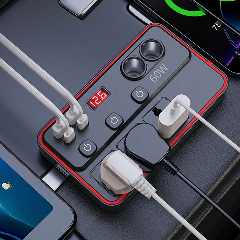 Multi-functional Car Charger | AC Outlets + Fast-Charging USB Ports