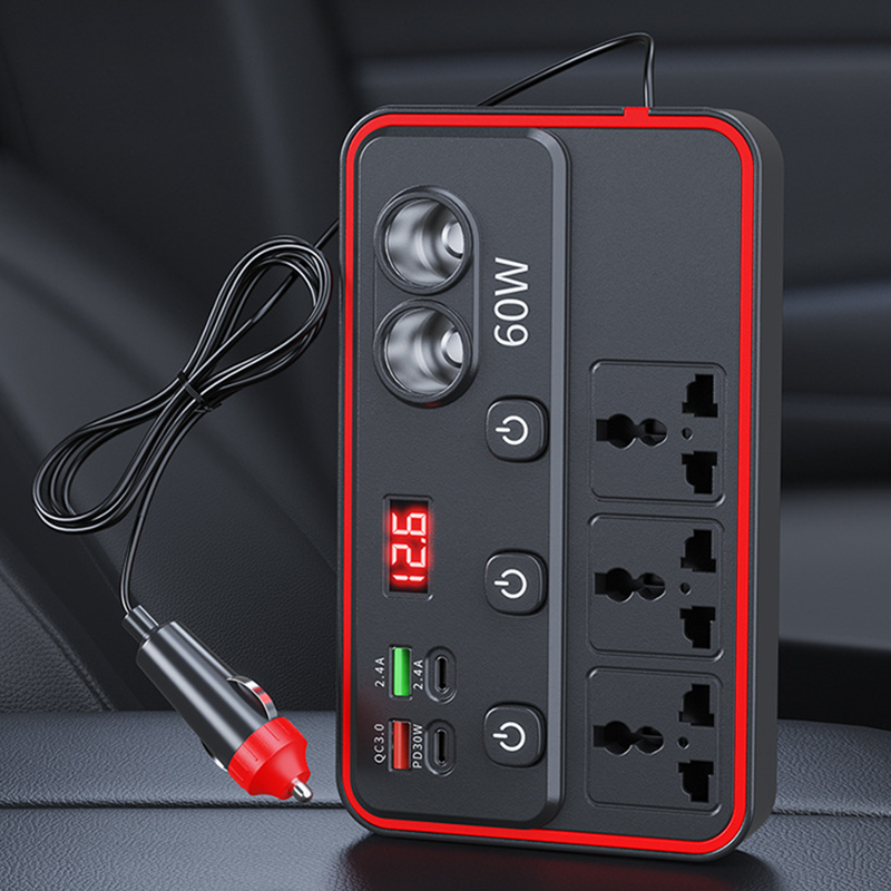 Multi-functional Car Charger | AC Outlets + Fast-Charging USB Ports