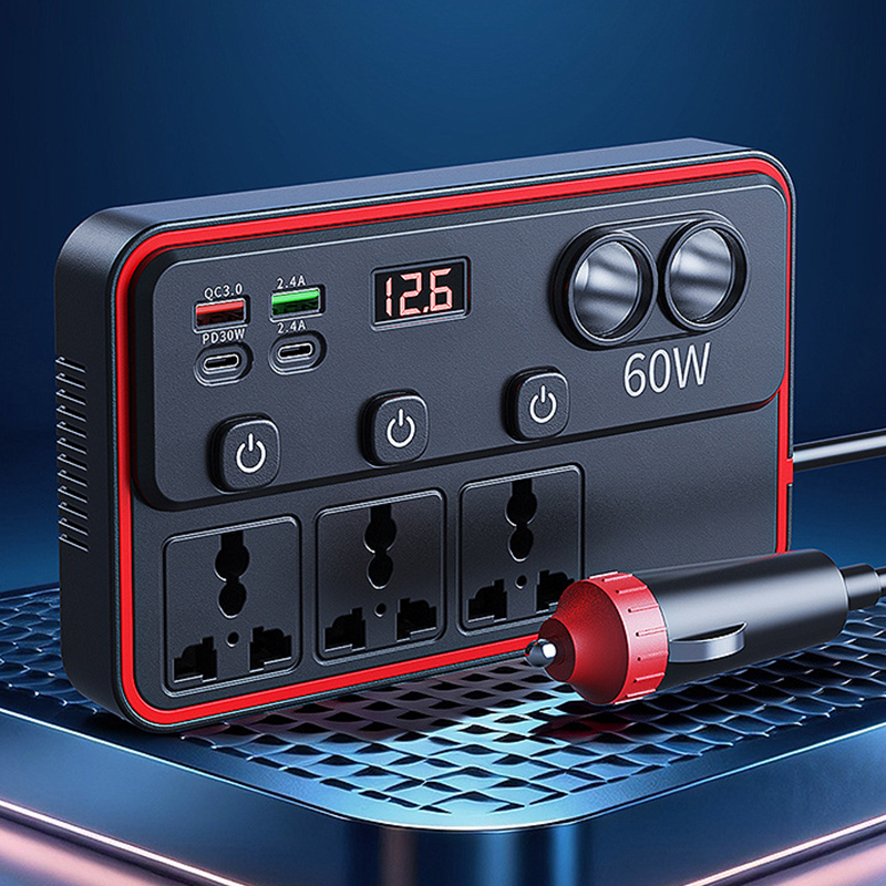 Multi-functional Car Charger | AC Outlets + Fast-Charging USB Ports