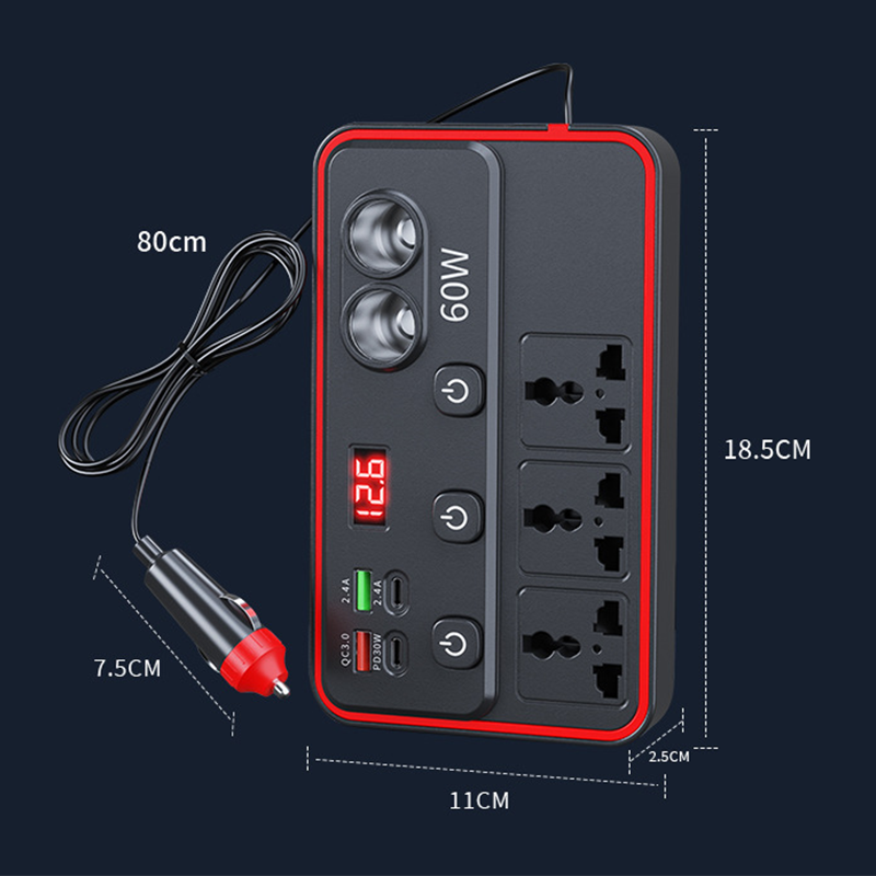 Multi-functional Car Charger | AC Outlets + Fast-Charging USB Ports