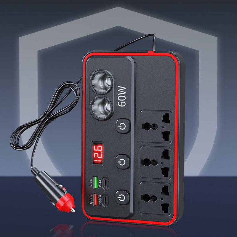 Multi-functional Car Charger | AC Outlets + Fast-Charging USB Ports