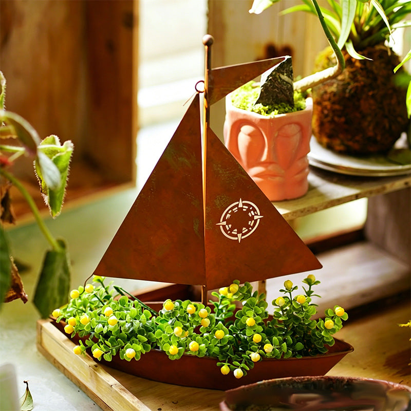 Jardinière en métal voilier rustique