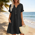 OFFRE LIMITÉE 50 % DE RÉDUCTION Robe Tunique Indispensable Col V avec Poches Mélange de coton doux, facile d'entretien, poches des deux côtés. Un basique de garde-robe pour le printemps, l'été et la superposition en automne.