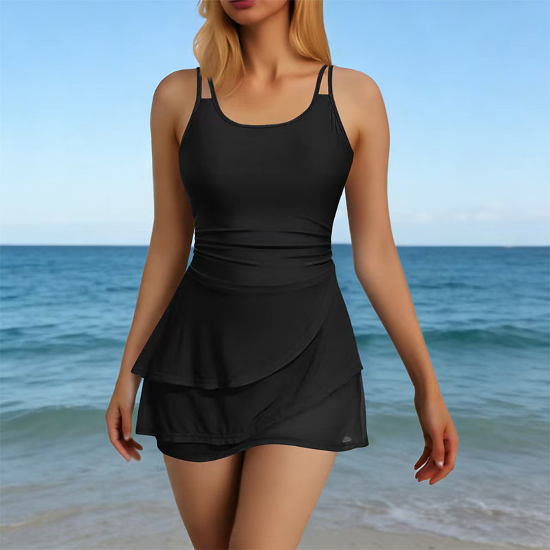 LIMITED 50% OFF Wrinkle-Proof Double Strap Skirt Swimsuit with Slimming Effect, Secure Straps, Quick Dry