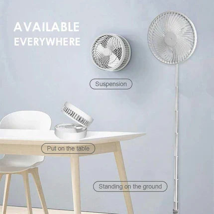 Ventilateur Télescopique Pliable Rechargeable USB Silencieux, Rotation à 180°, 4 Vitesses, Portable