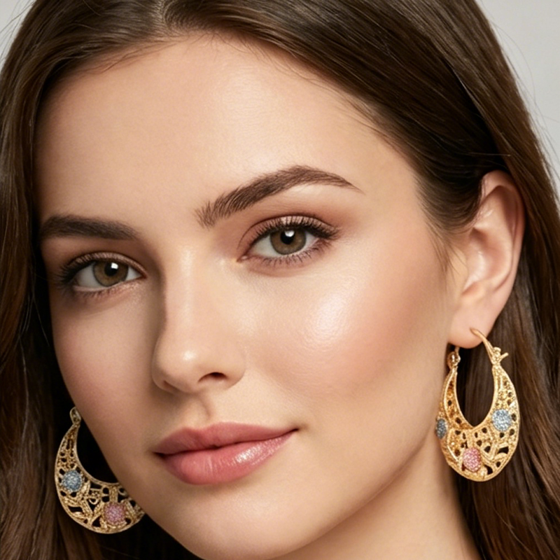 OFFRE LIMITÉE -50% Boucles d'oreilles Croissant Plaqué Or, Émaillées, Filigranes