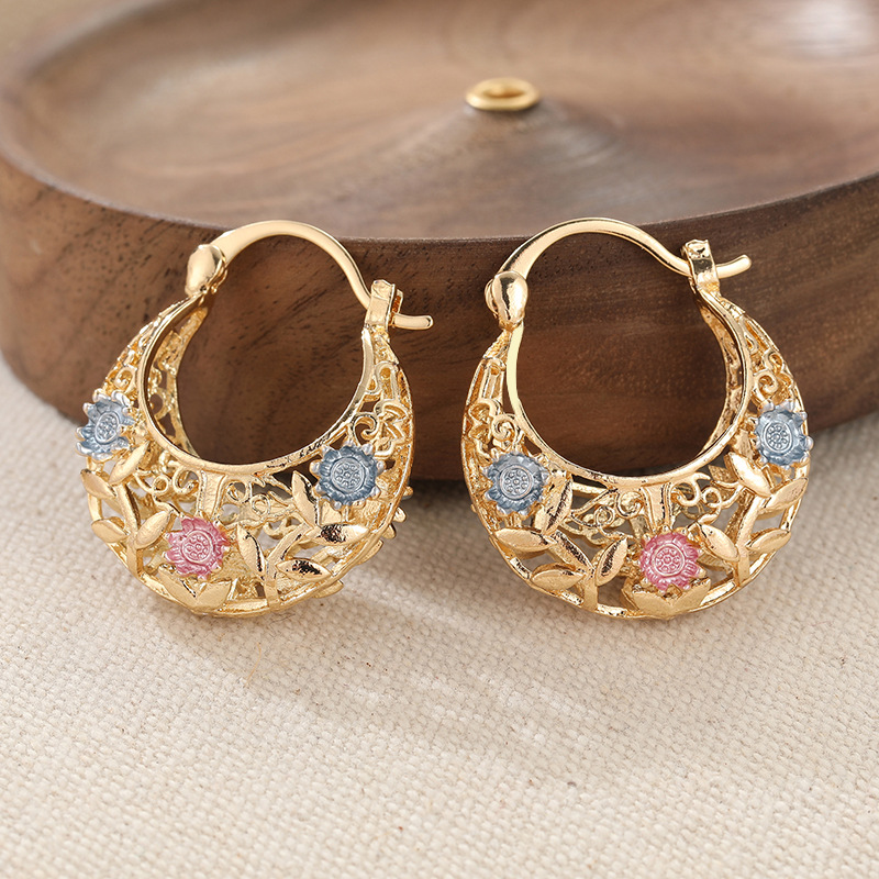 OFFRE LIMITÉE -50% Boucles d'oreilles Croissant Plaqué Or, Émaillées, Filigranes