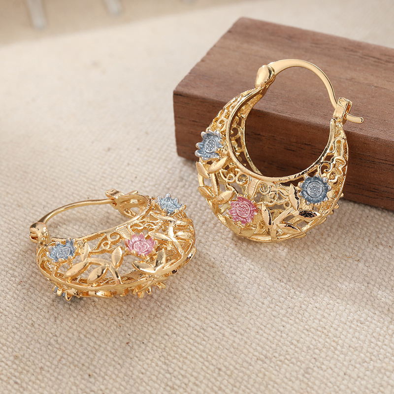 OFFRE LIMITÉE -50% Boucles d'oreilles Croissant Plaqué Or, Émaillées, Filigranes