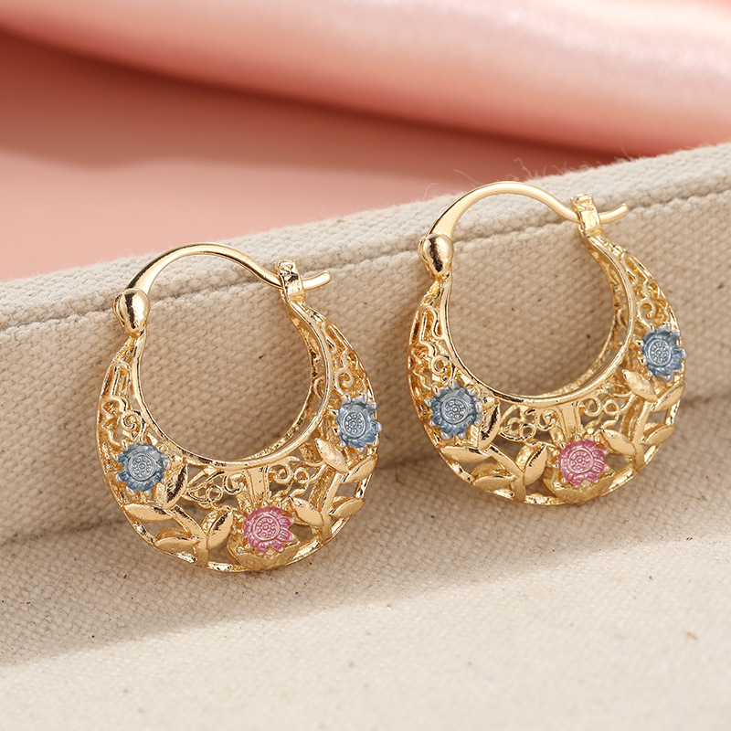 OFFRE LIMITÉE -50% Boucles d'oreilles Croissant Plaqué Or, Émaillées, Filigranes