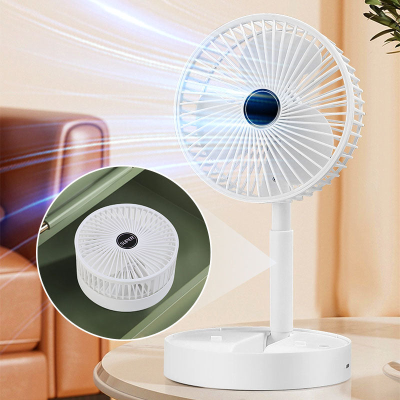 Ventilateur Télescopique Pliable Rechargeable USB Silencieux, Rotation à 180°, 4 Vitesses, Portable