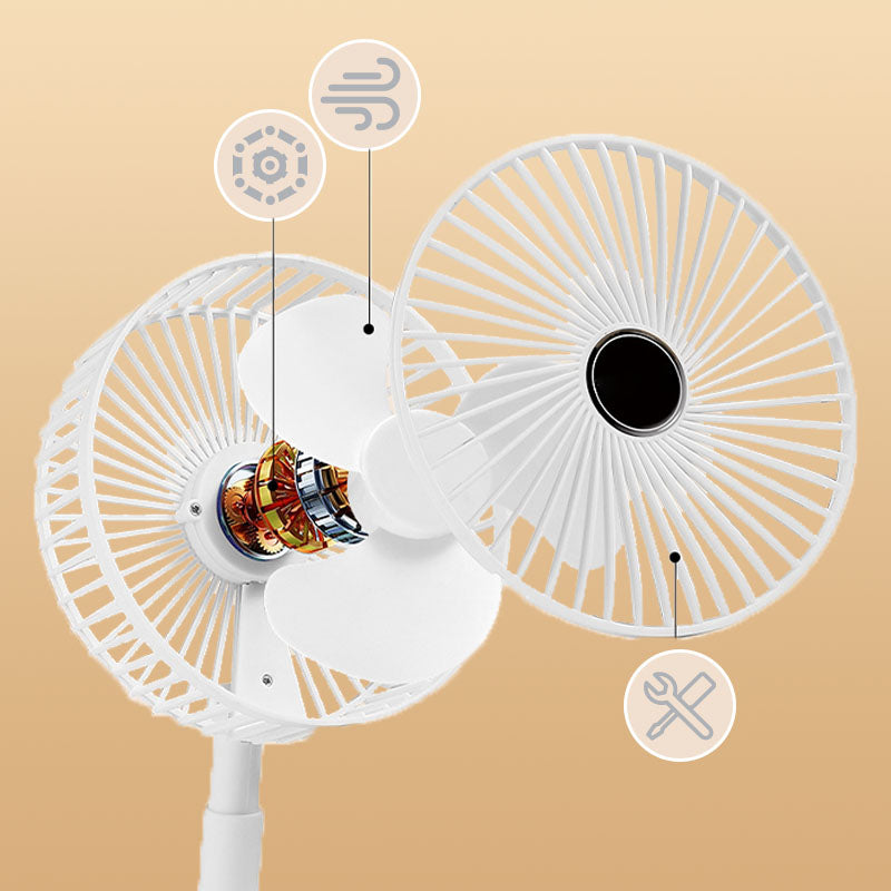 Ventilateur Télescopique Pliable Rechargeable USB Silencieux, Rotation à 180°, 4 Vitesses, Portable