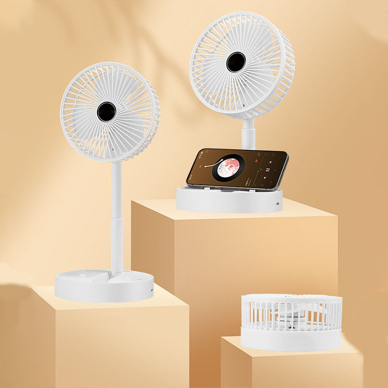 Ventilateur Télescopique Pliable Rechargeable USB Silencieux, Rotation à 180°, 4 Vitesses, Portable