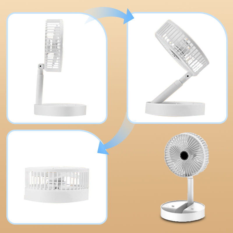 Ventilateur Télescopique Pliable Rechargeable USB Silencieux, Rotation à 180°, 4 Vitesses, Portable