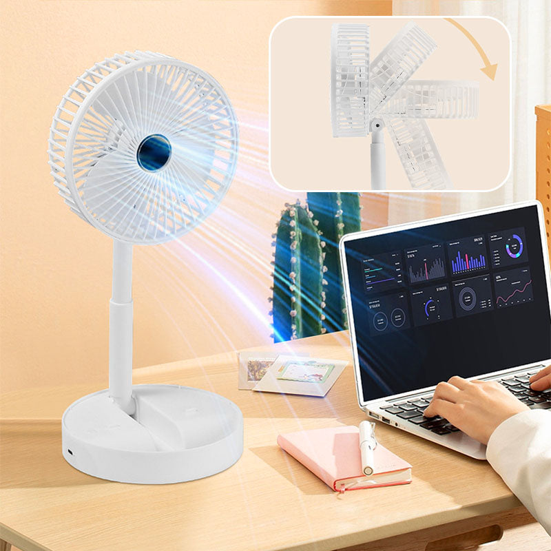 Ventilateur Télescopique Pliable Rechargeable USB Silencieux, Rotation à 180°, 4 Vitesses, Portable