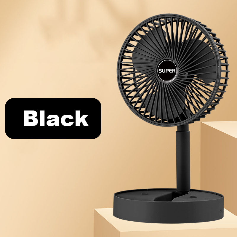 Ventilateur Télescopique Pliable Rechargeable USB Silencieux, Rotation à 180°, 4 Vitesses, Portable