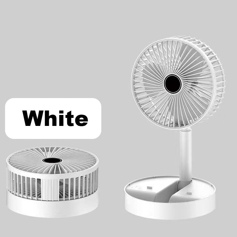 Ventilateur Télescopique Pliable Rechargeable USB Silencieux, Rotation à 180°, 4 Vitesses, Portable