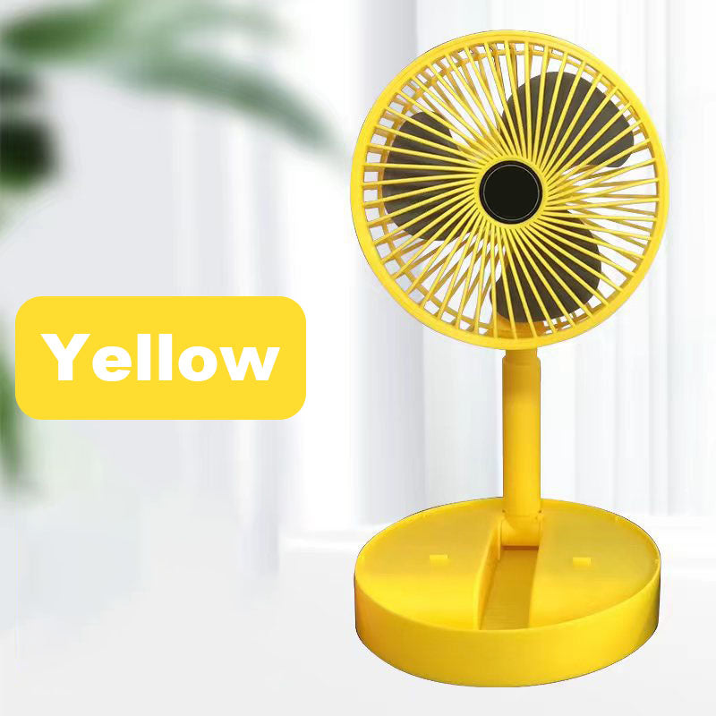 Ventilateur Télescopique Pliable Rechargeable USB Silencieux, Rotation à 180°, 4 Vitesses, Portable