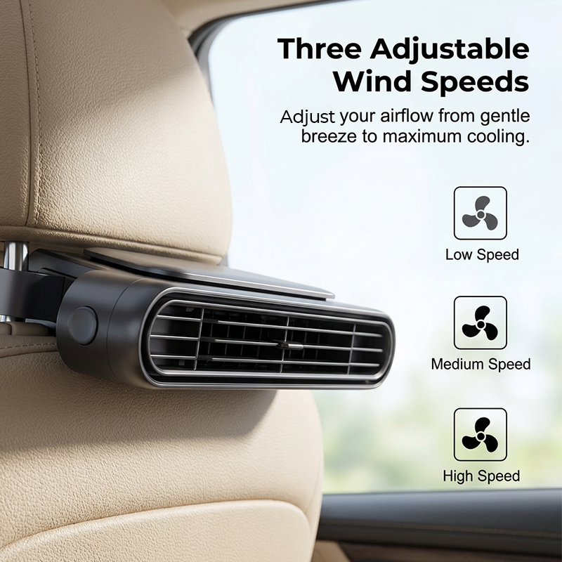 ÉCONOMISEZ 49 % Ventilateur de siège auto BreezGo | Ventilateur rechargeable à 3 vitesses avec clip de fixation et batterie de 3000 mAh | Recharge USB-C pour voitures, voiturettes de golf et camping-cars