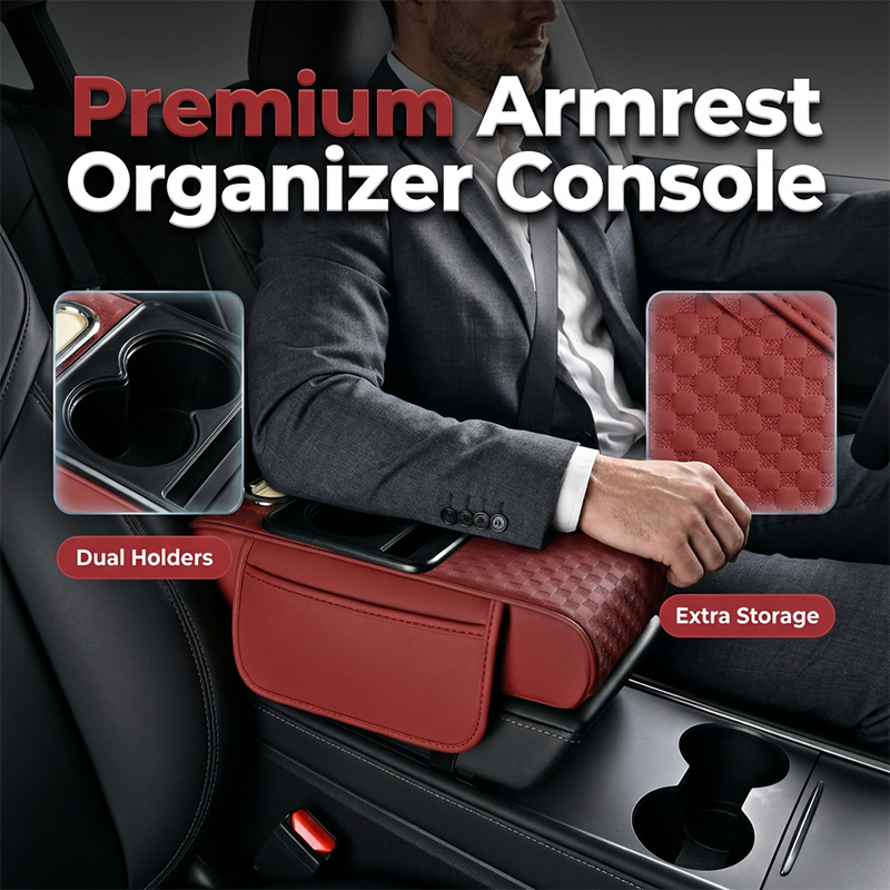 Coussin d'accoudoir de voiture, housse de console centrale 5 en 1 avec 2 sacs de rangement, porte-gobelet, emplacement pour boîte à mouchoirs, support pour téléphone pour berlines, accessoires de voiture, organisateurs intérieurs