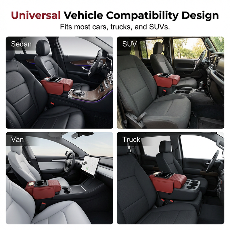 Coussin d'accoudoir de voiture, housse de console centrale 5 en 1 avec 2 sacs de rangement, porte-gobelet, emplacement pour boîte à mouchoirs, support pour téléphone pour berlines, accessoires de voiture, organisateurs intérieurs